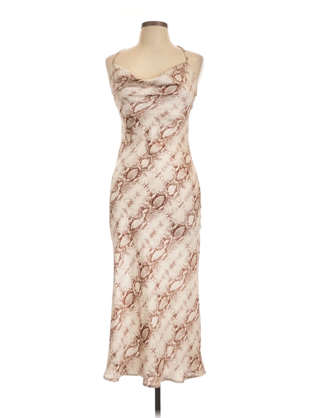 Lovely Day Cream and Brown Snake-Print Maxi Slip Dress